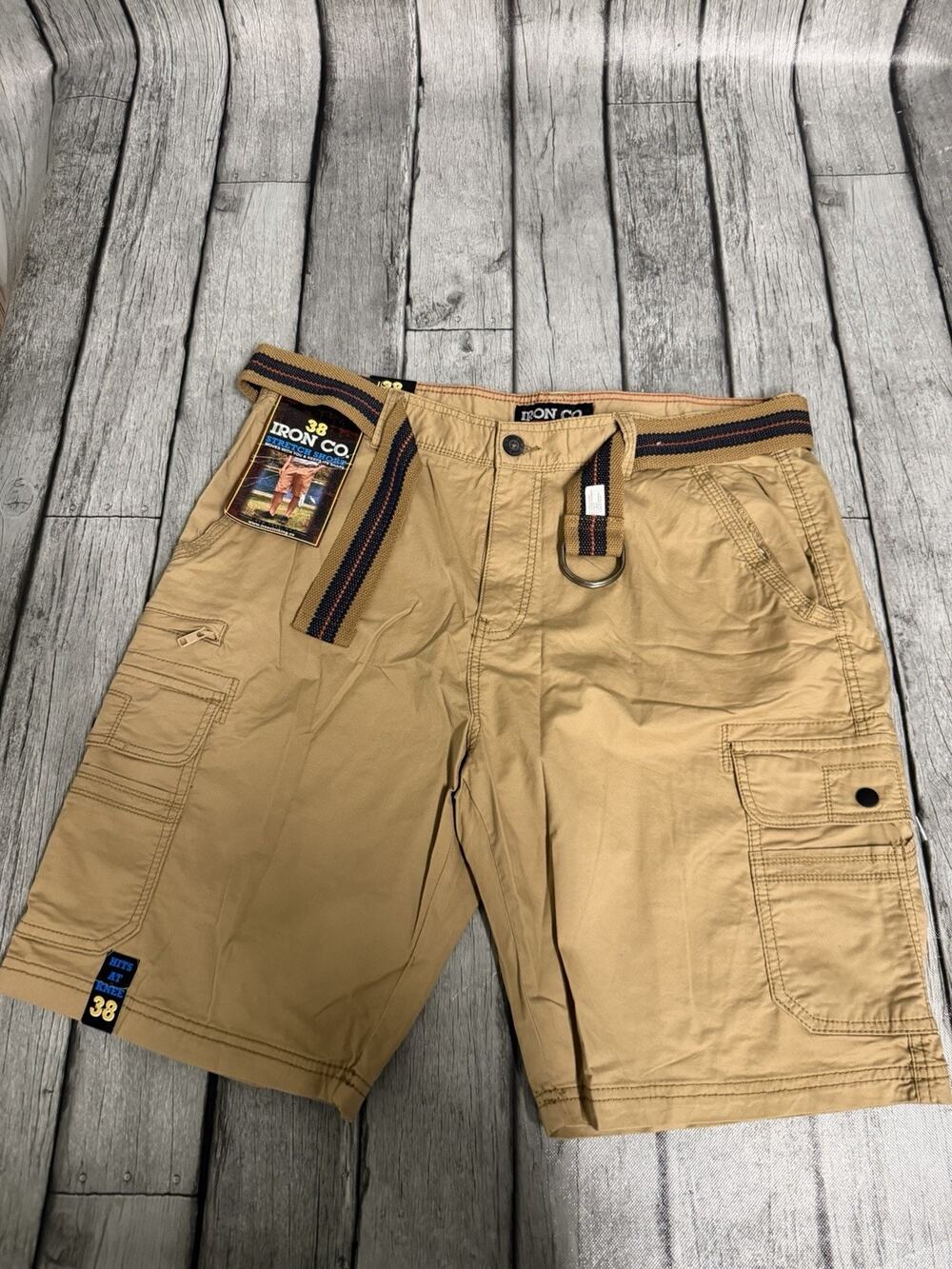 NWT Men’s Iron Co. Cargo Shorts Sz 38 Dk Khaki 10” Inseam